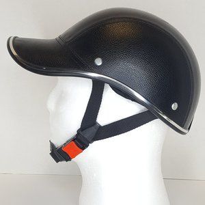 Black Faux Leather Bicycle/Motorcycle/Skateboarding Sun Visor Cap Helmet, NWOT.